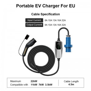 EVCB04 EU Level 2 Bärbar EV-laddare, IEC 62196-kompatibel