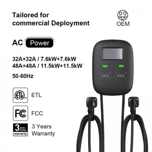 Caricabatterie per veicoli elettrici commerciale a doppia presa EVCD1, 48 A, 11,5 KW, SAE J1772